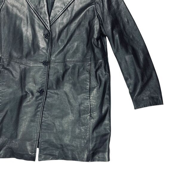 Kathy Ireland Genuine Leather Jacket Womens L Black Single Breasted Classic Coat - Picture 4 of 16